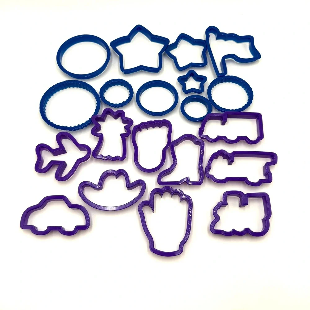 Wilton Cookie Cutter Set 20pc Blue Purple Stars Trucks Trains Vtg Style